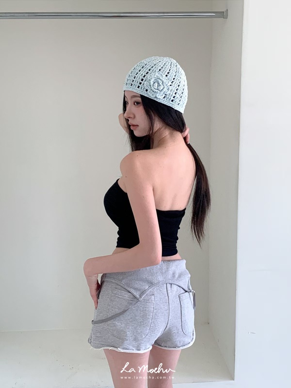 垂帶坑條不修邊小短褲